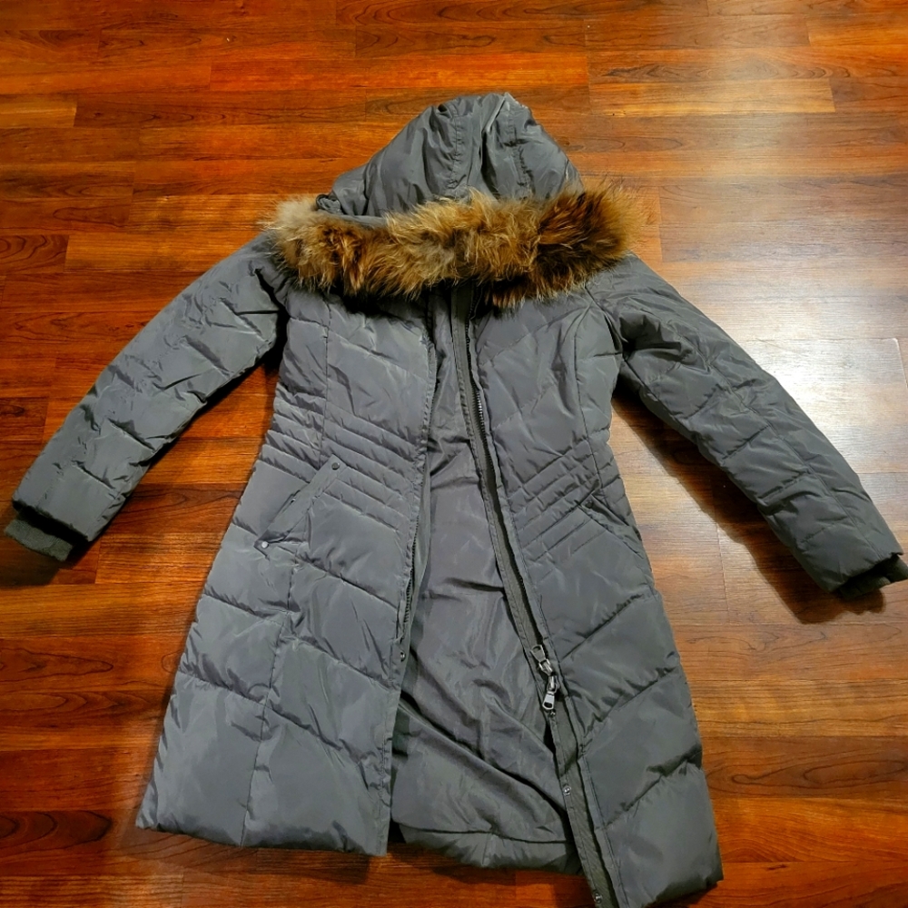 Escalier Down Parka Racoon Fur Hood Size Small